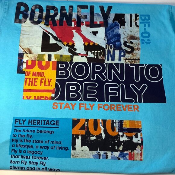 Born Fly Men’s T-Shirt XL Light Blue 100% Cotton Fly Heritage Graphic Tee - Picture 8 of 10